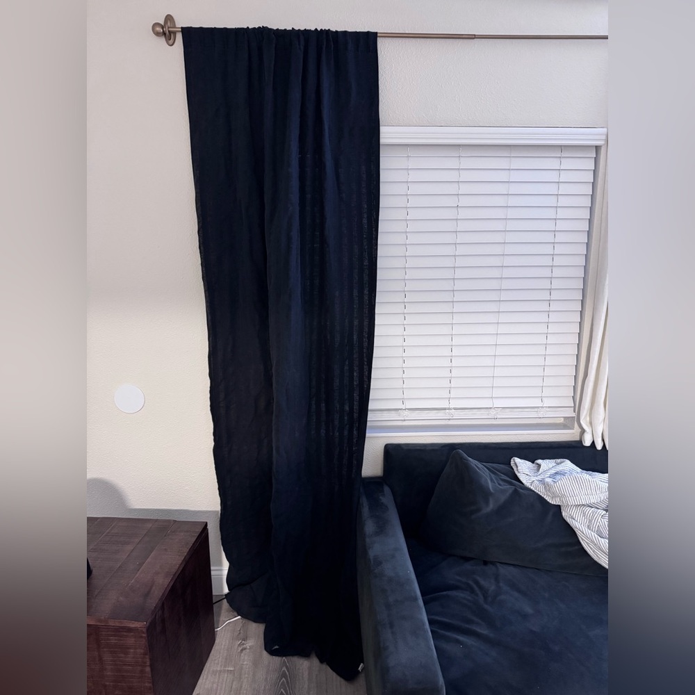 CB2 Track Stripe Black White Grey Curtain 48x108 Extra Long Modern Farmhouse - Picture 5 of 11